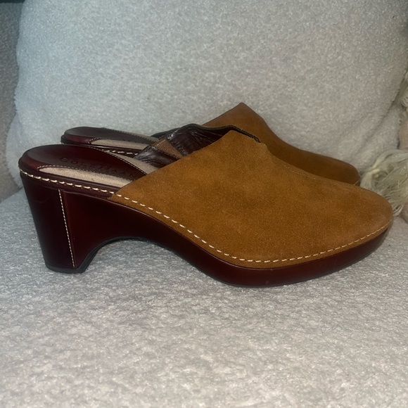 Cole Haan tan suede mule wedge heels - Picture 2 of 5